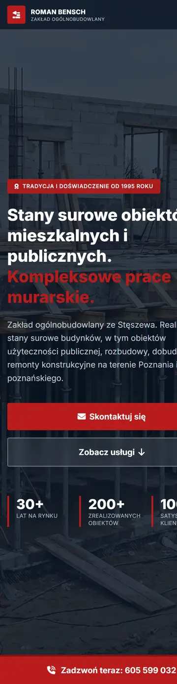 Bensch Budownictwo, widok strony na telefonie