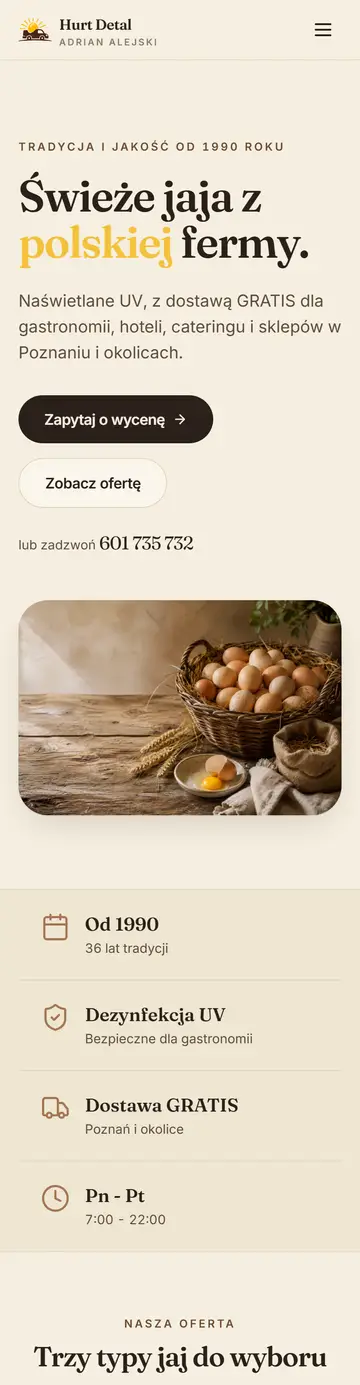Jaja Hurt Detal, widok strony na telefonie