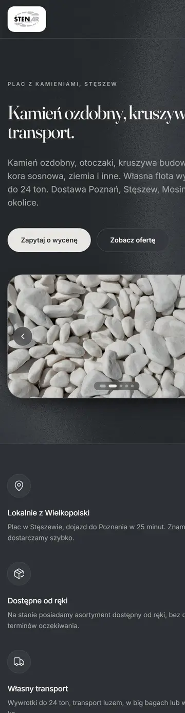 Stenar, widok strony na telefonie